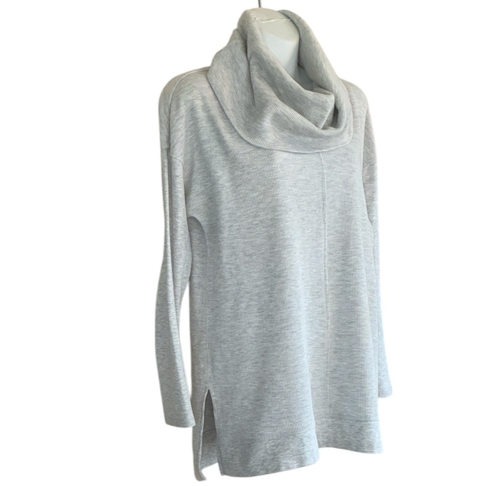 Calvin Klein Perf. Sweater, Women's S, Gray Cowl Neck Waffle Weave, Splits. EUC